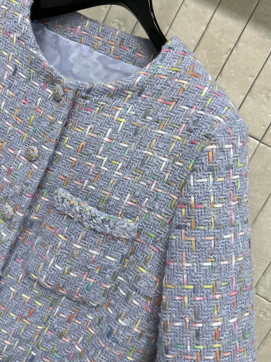 小香家 25秋冬新款 香芋紫粗花呢系列 圆领小外套+圆领多口袋外套+半身裙 定制香芋紫粗花呢面料超级有质