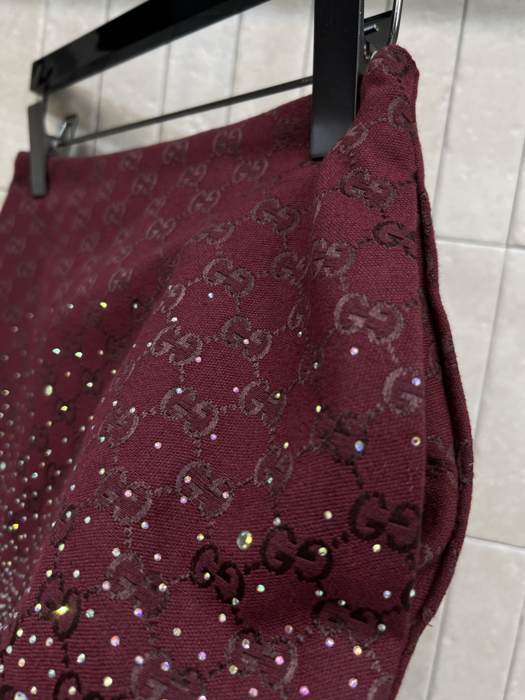 G家 25秋冬新款 双G提花烫钻短裙 定制YB进口双G提花面料 质感高级挺括 绿色和酒红色可选 内衬绗缝