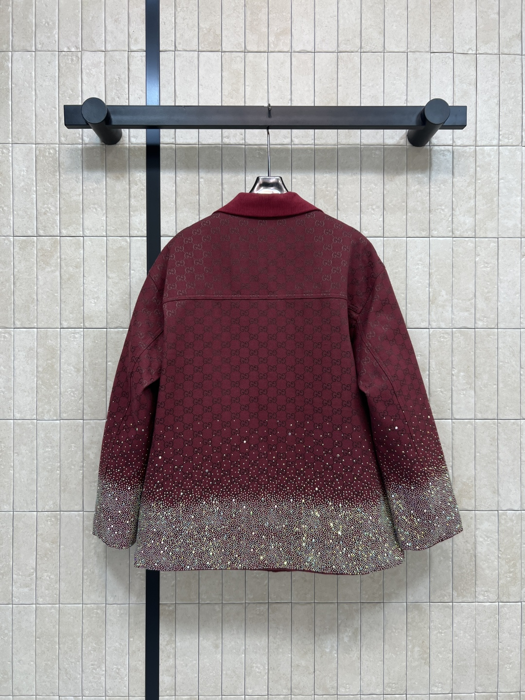 G家 25秋冬新款 双G提花烫钻西装棉服外套 定制YB进口双G提花面料 质感高级挺括 绿色和酒红色可选 