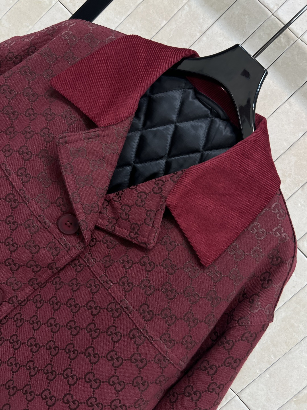 G家 25秋冬新款 双G提花烫钻西装棉服外套 定制YB进口双G提花面料 质感高级挺括 绿色和酒红色可选 