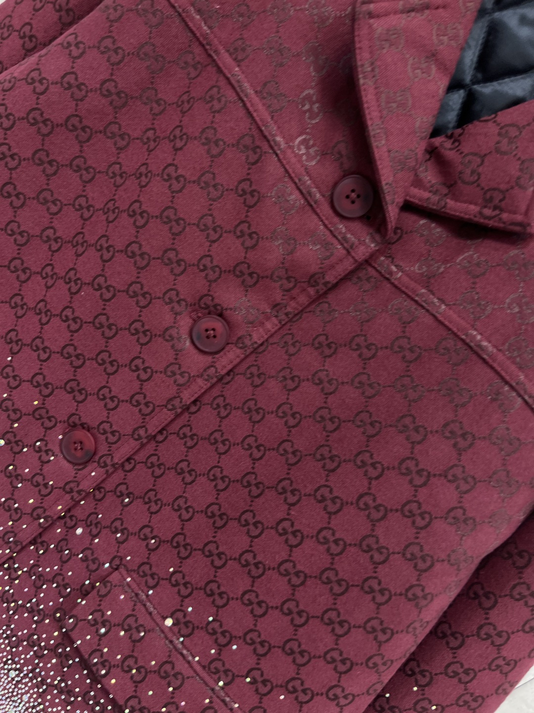 G家 25秋冬新款 双G提花烫钻西装棉服外套 定制YB进口双G提花面料 质感高级挺括 绿色和酒红色可选 