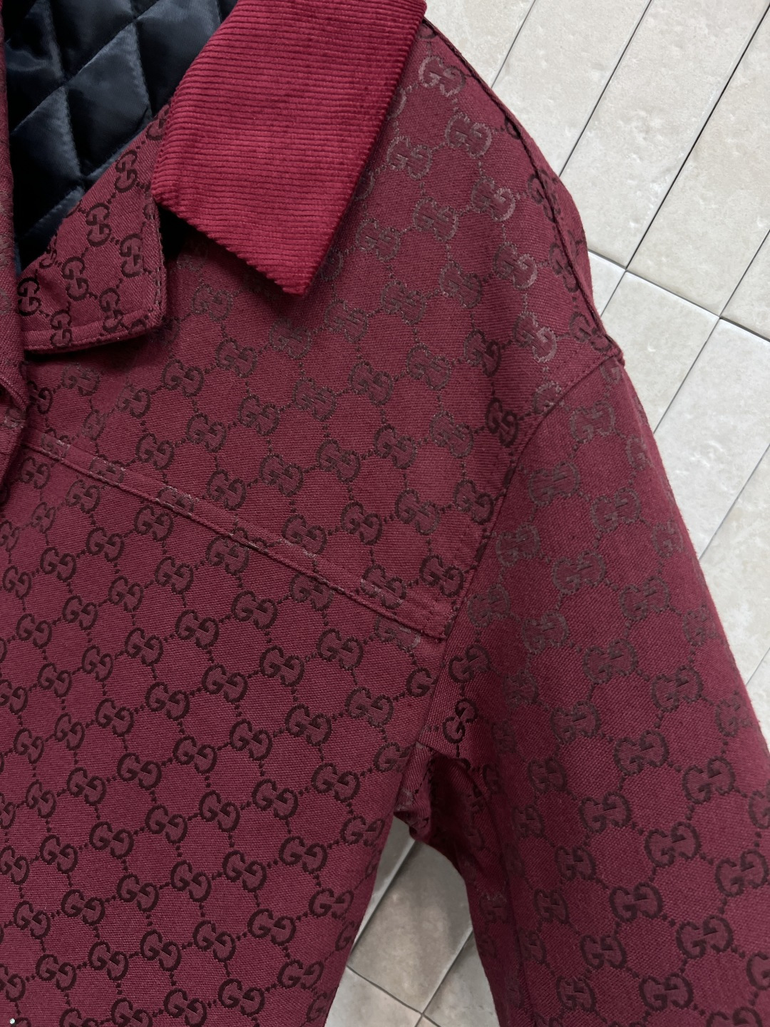 G家 25秋冬新款 双G提花烫钻西装棉服外套 定制YB进口双G提花面料 质感高级挺括 绿色和酒红色可选 