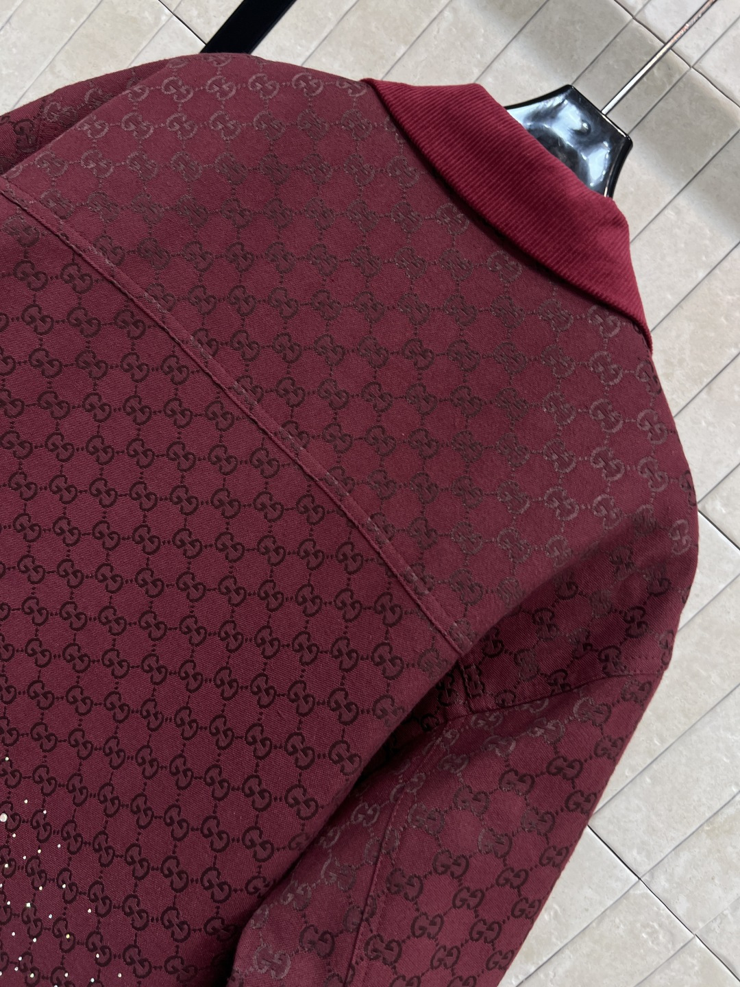 G家 25秋冬新款 双G提花烫钻西装棉服外套 定制YB进口双G提花面料 质感高级挺括 绿色和酒红色可选 