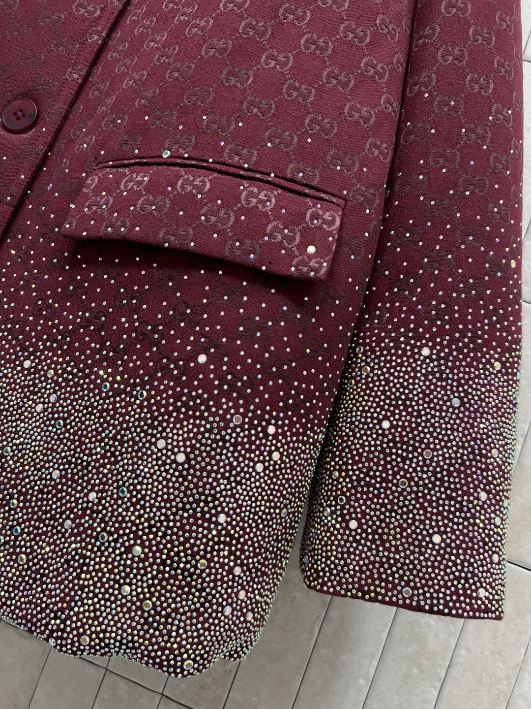 G家 25秋冬新款 双G提花烫钻西装棉服外套 定制YB进口双G提花面料 质感高级挺括 绿色和酒红色可选 