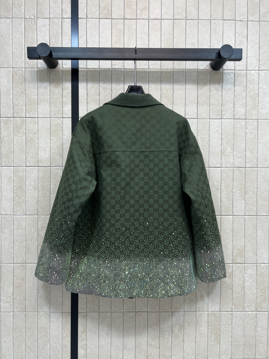 G家 25秋冬新款 双G提花烫钻西装棉服外套 定制YB进口双G提花面料 质感高级挺括 绿色和酒红色可选 
