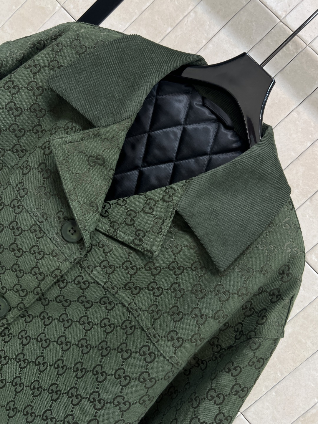 G家 25秋冬新款 双G提花烫钻西装棉服外套 定制YB进口双G提花面料 质感高级挺括 绿色和酒红色可选 
