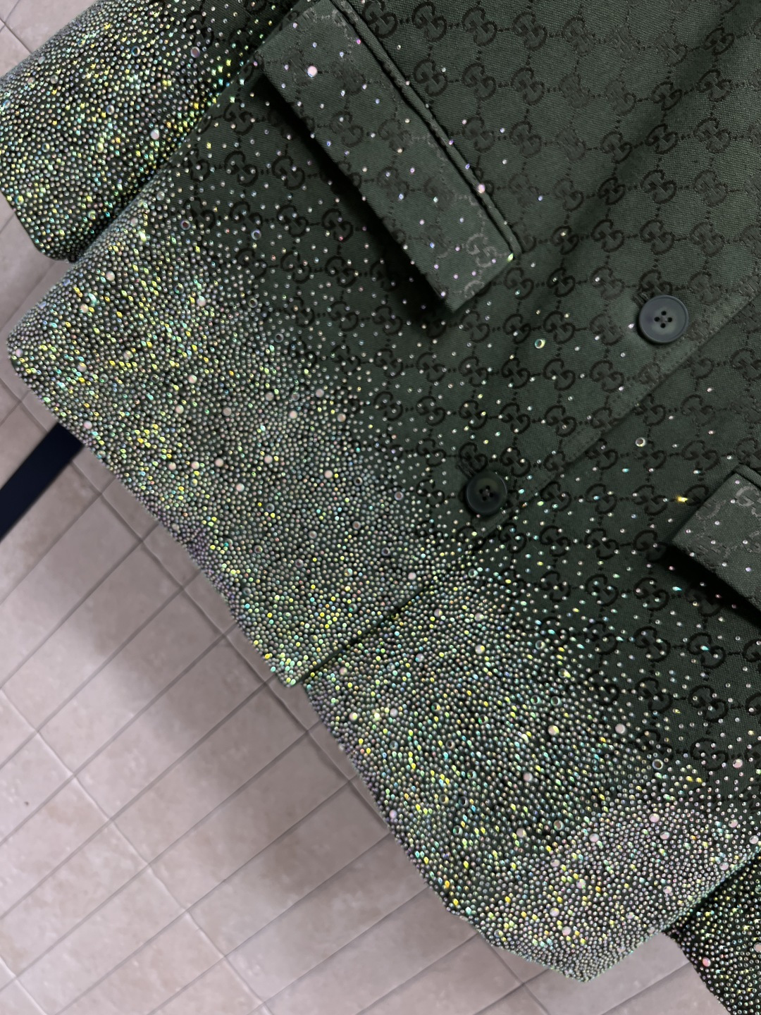 G家 25秋冬新款 双G提花烫钻西装棉服外套 定制YB进口双G提花面料 质感高级挺括 绿色和酒红色可选 