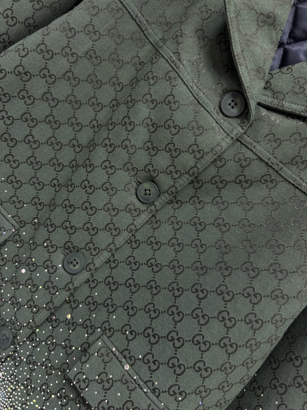 G家 25秋冬新款 双G提花烫钻西装棉服外套 定制YB进口双G提花面料 质感高级挺括 绿色和酒红色可选 