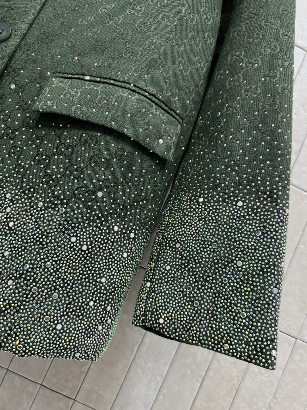 G家 25秋冬新款 双G提花烫钻西装棉服外套 定制YB进口双G提花面料 质感高级挺括 绿色和酒红色可选 