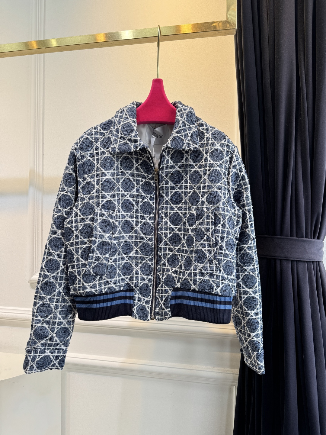 Dior Blue Geometric Print Bomber Jacket