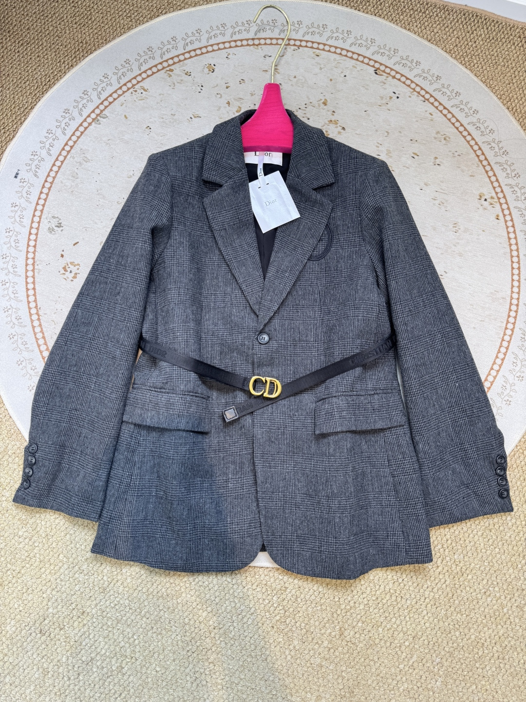 Dior Gray Logo Belt Blazer