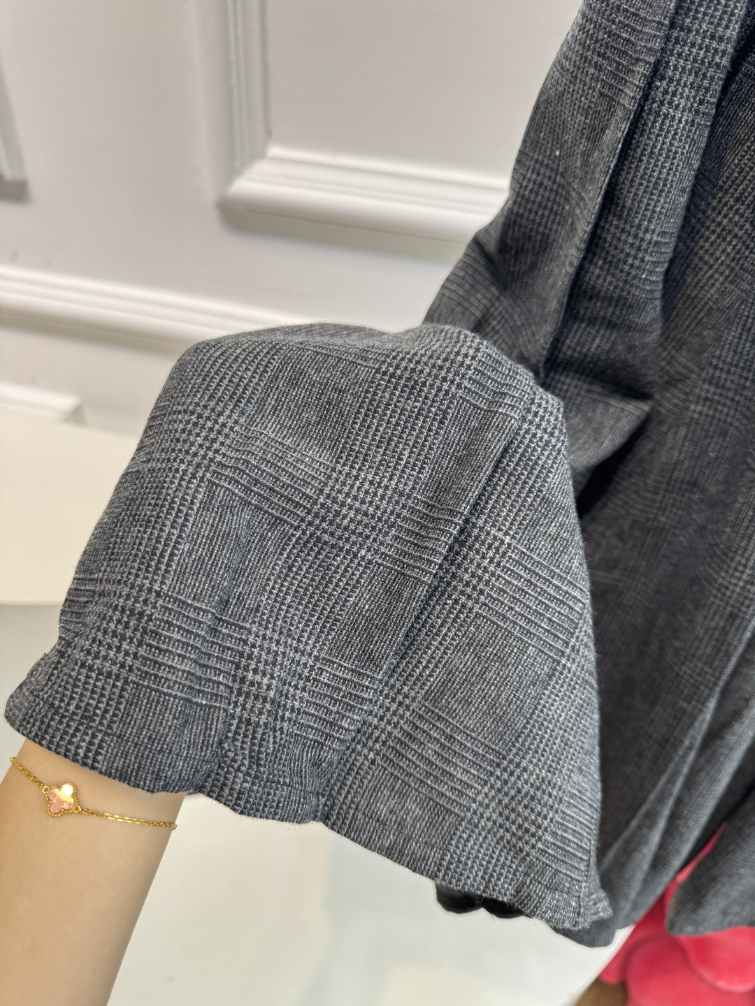 Gray Check Pleated Midi Skirt