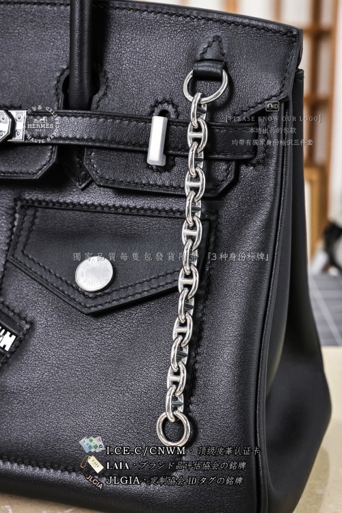 Hermès Black Leather Birkin Bag with Silver Hardware and Chain Detail 1 Hermès Black Leather Birkin Bag with Silver Hardware and Chain Detail