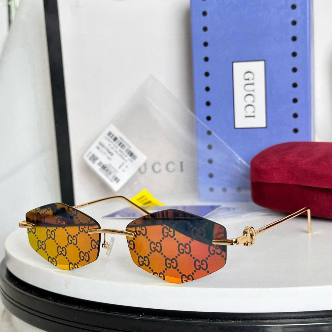 GUCCI Sunglasses Metal Rimless Geometric