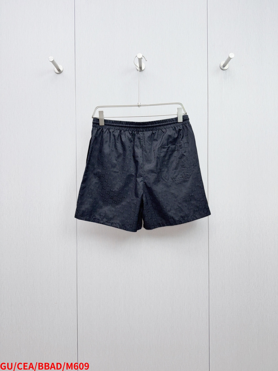 [Summer Shorts]M609GU Gucci 2025ss new black silk full-printed LOGO drawstring