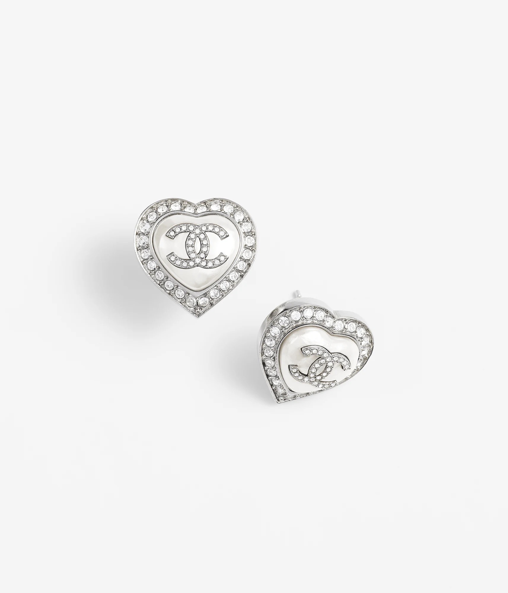 CHANEL 2023 Crystal-Embellished Openwork Heart Interlocking CC Stud - Comprehensive