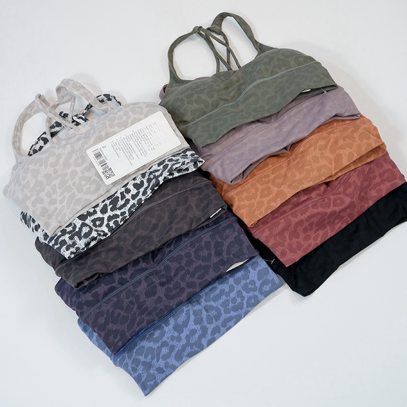 Lululemon sports bra yoga light gray leopard print