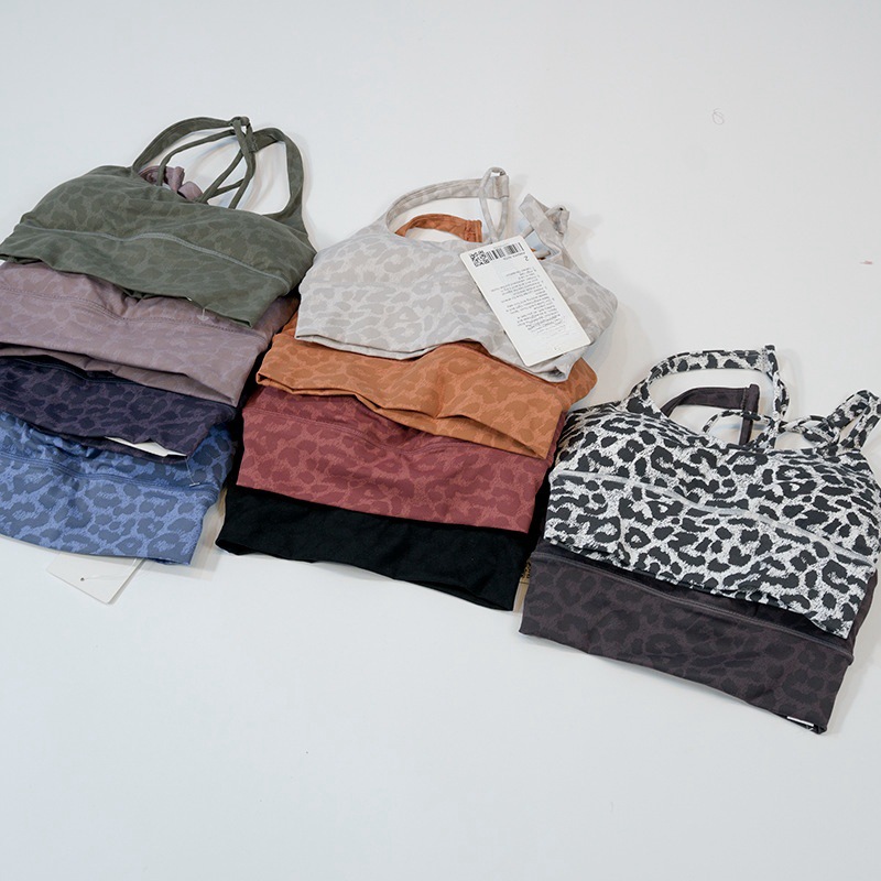 Lululemon sports bra yoga light gray leopard print