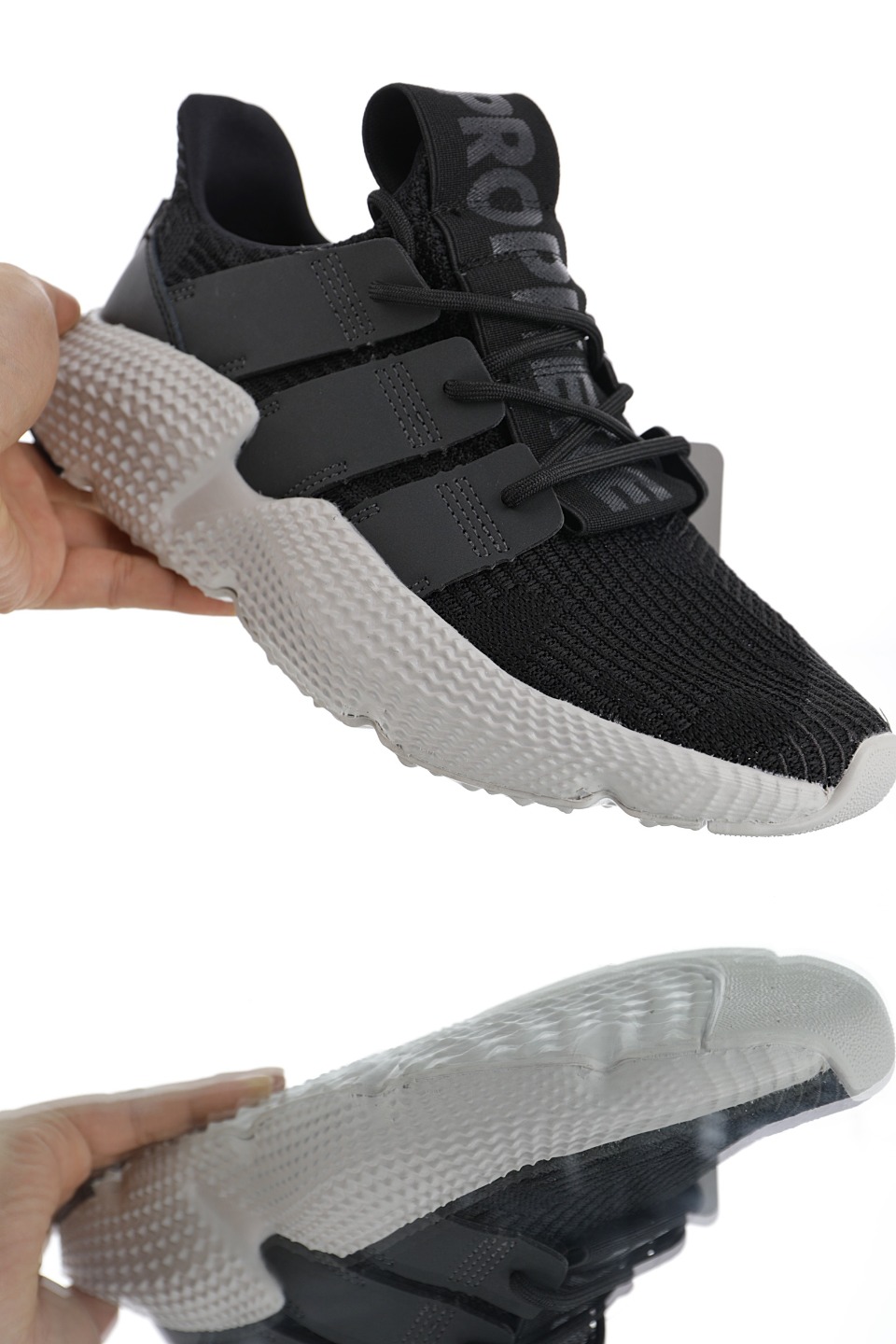 170 男女鞋，真标带半码  三叶草 adidas Originals Prophere刺猬套脚飞织百搭慢跑鞋“暗黑印花字母”BD7731