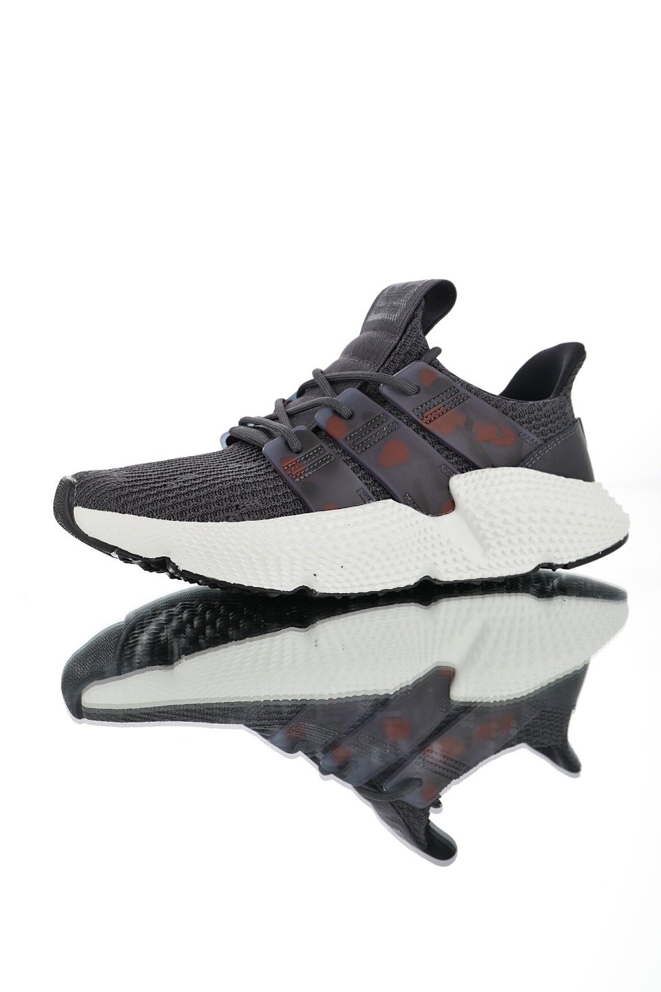 170 男女鞋，真标带半码  三叶草 adidas Originals Prophere刺猬套脚飞织百搭慢跑鞋“深灰影迹迷彩”BD2812