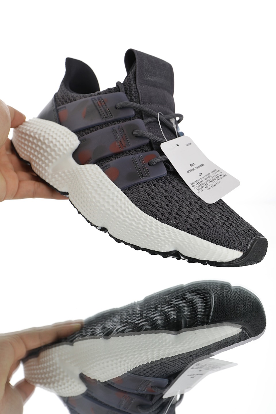 170 男女鞋，真标带半码  三叶草 adidas Originals Prophere刺猬套脚飞织百搭慢跑鞋“深灰影迹迷彩”BD2812