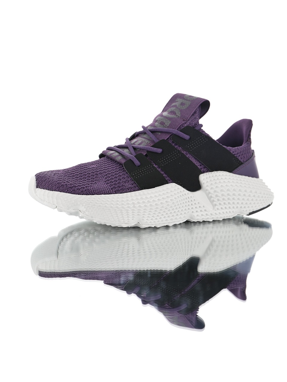 170 男女鞋，真标带半码  三叶草adidas Originals Prophere刺猬套脚飞织百搭慢跑鞋“罗兰紫印花字母”BD7837