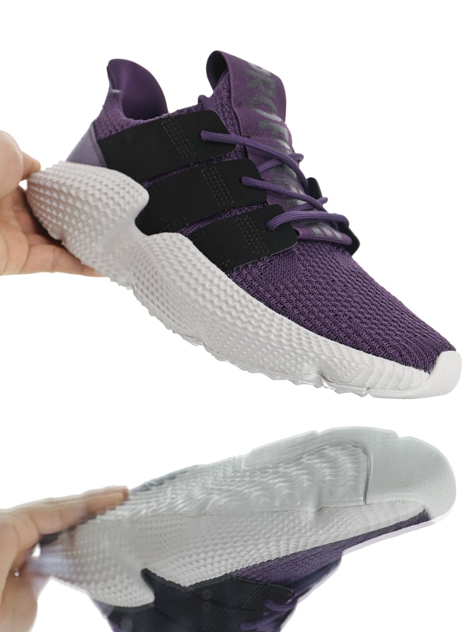 170 男女鞋，真标带半码  三叶草adidas Originals Prophere刺猬套脚飞织百搭慢跑鞋“罗兰紫印花字母”BD7837