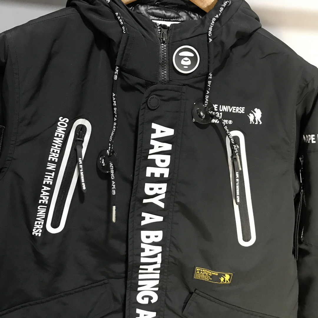 pf465 顶级中长款/连帽棉服/可拆卖【货足早到】猿人头aape 印花刺绣