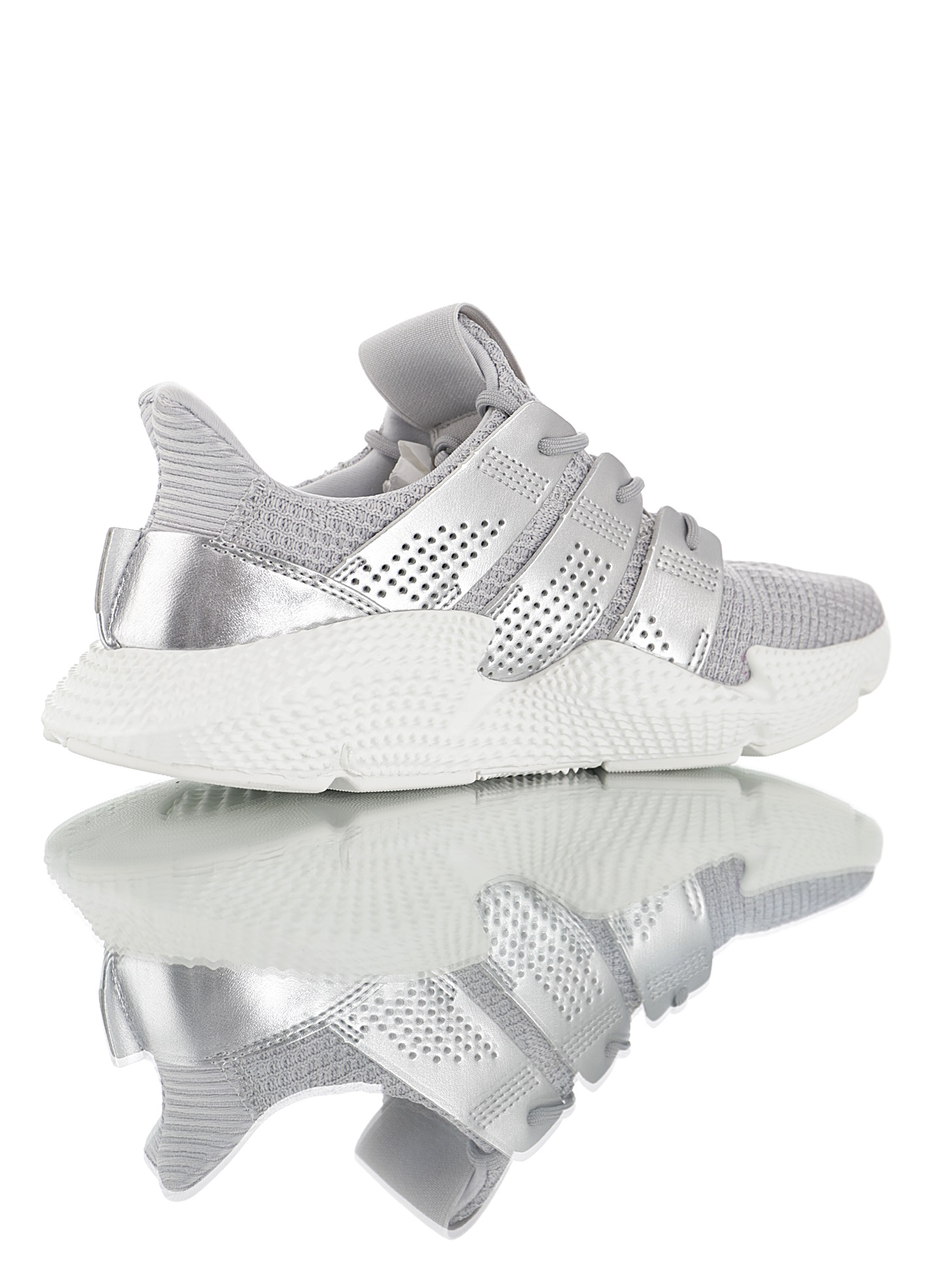 170 男女鞋，真标带半码  三叶草adidas Originals Prophere刺猬套脚飞织百搭慢跑鞋“针织灰漆皮银”CG6069