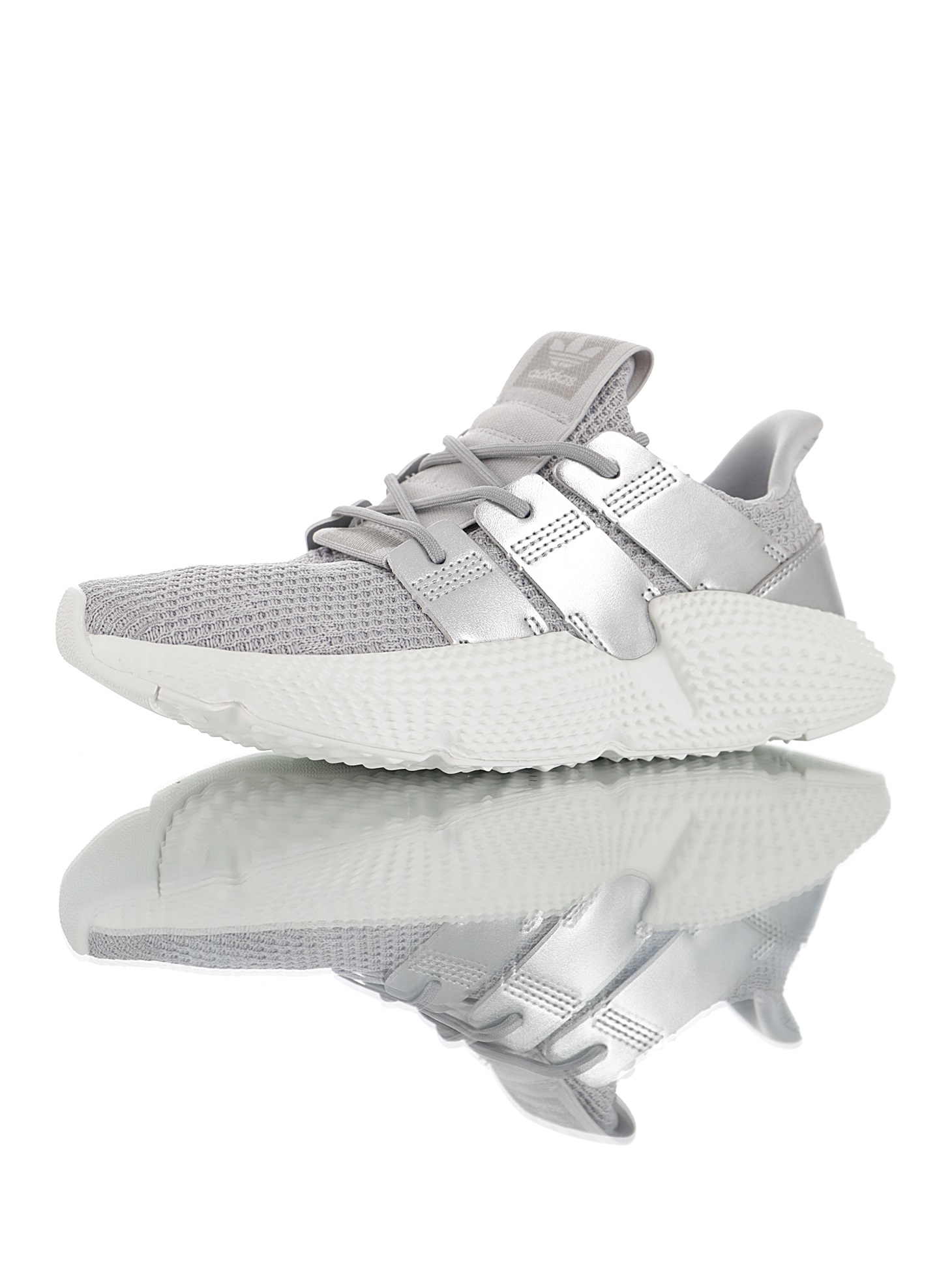 170 男女鞋，真标带半码  三叶草adidas Originals Prophere刺猬套脚飞织百搭慢跑鞋“针织灰漆皮银”CG6069