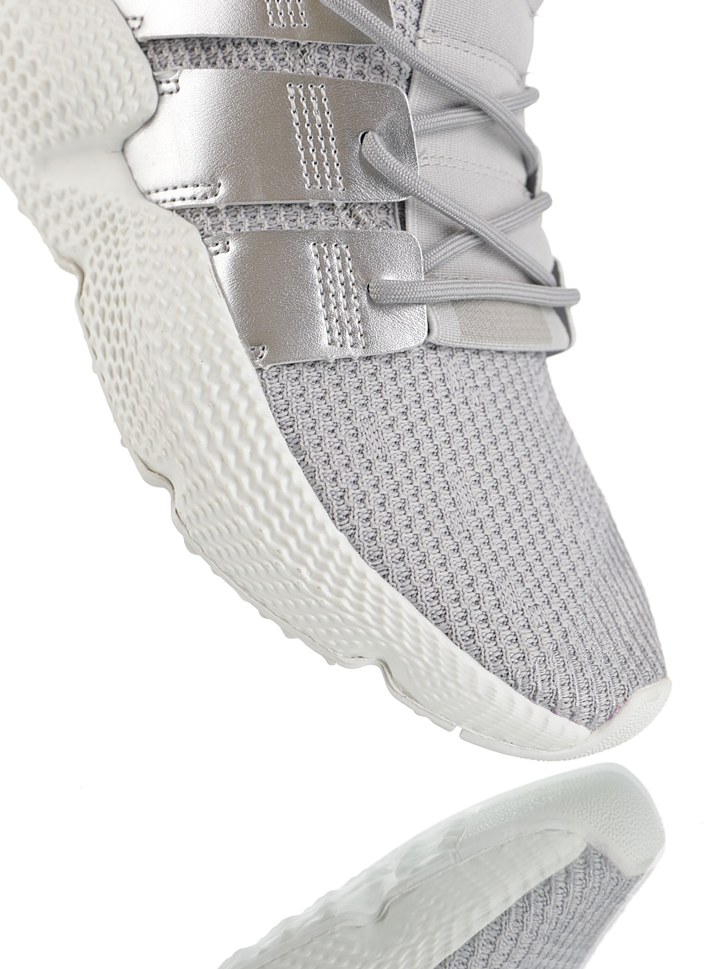 170 男女鞋，真标带半码  三叶草adidas Originals Prophere刺猬套脚飞织百搭慢跑鞋“针织灰漆皮银”CG6069