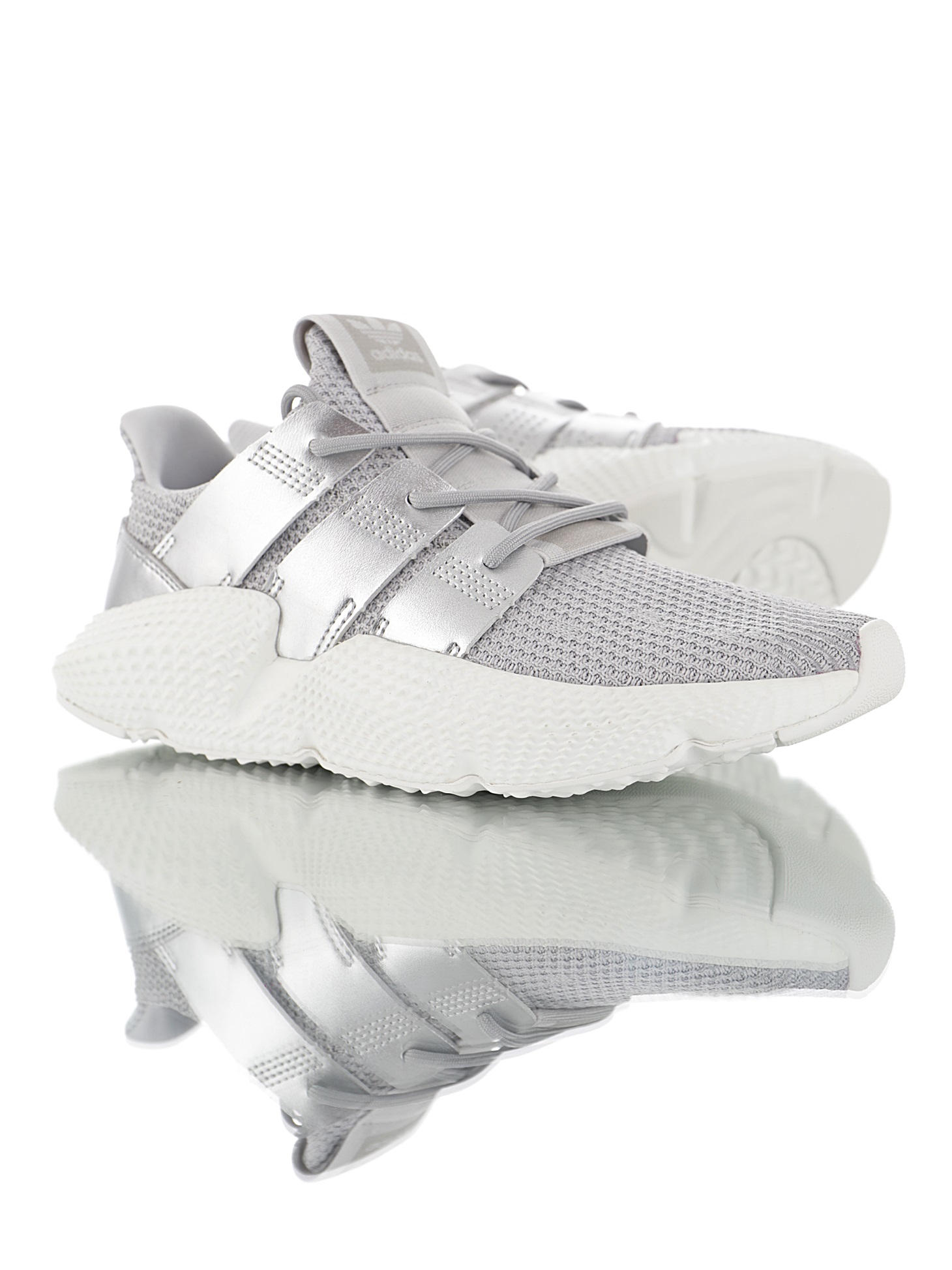 170 男女鞋，真标带半码  三叶草adidas Originals Prophere刺猬套脚飞织百搭慢跑鞋“针织灰漆皮银”CG6069
