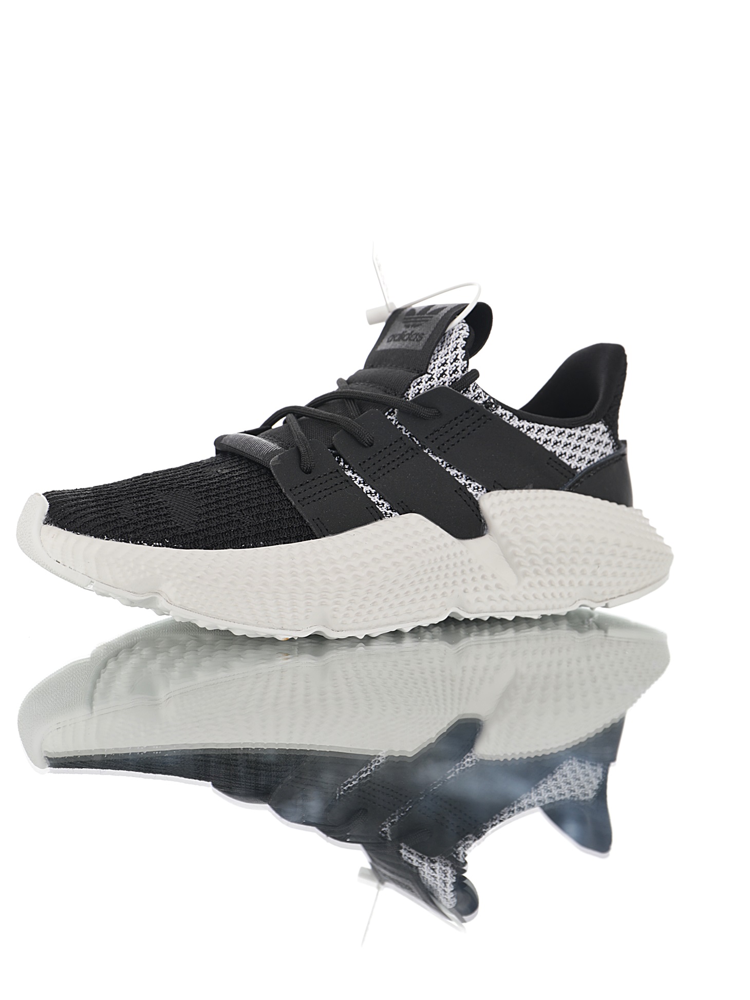 190 男女鞋，真标带半码  三叶草adidas Originals Prophere刺猬套脚飞织百搭慢跑鞋“针织黑白斑驳”CG6485