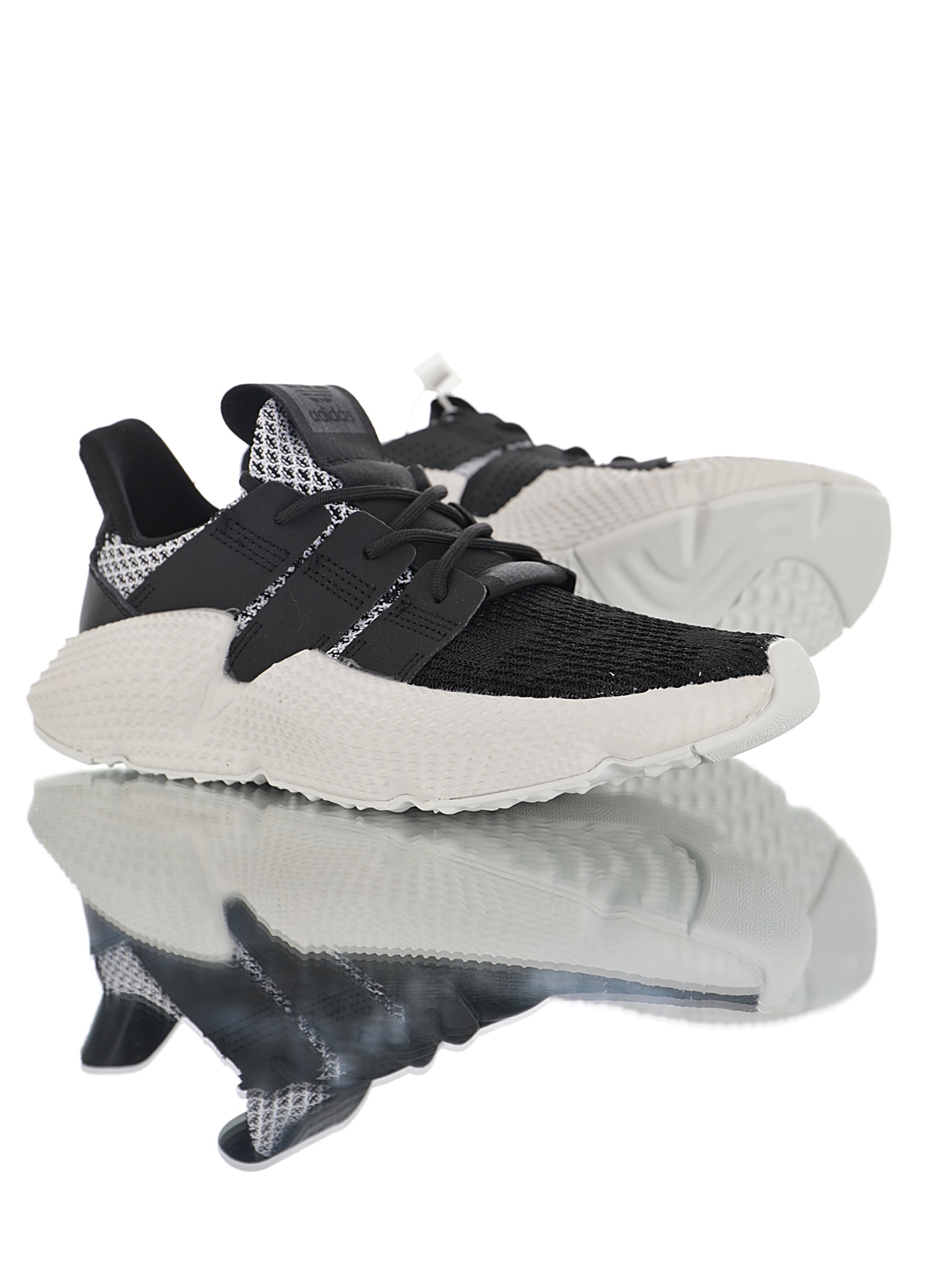 190 男女鞋，真标带半码  三叶草adidas Originals Prophere刺猬套脚飞织百搭慢跑鞋“针织黑白斑驳”CG6485
