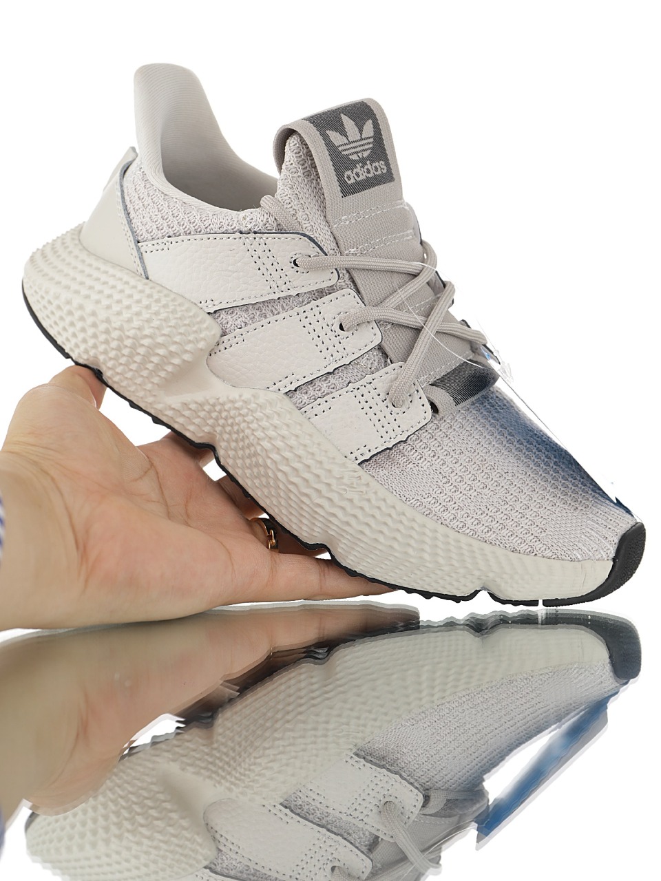 190 男女鞋，真标带半码  三叶草adidas Originals Prophere刺猬套脚飞织百搭慢跑鞋“针织沙漠浅卡其”BD7828