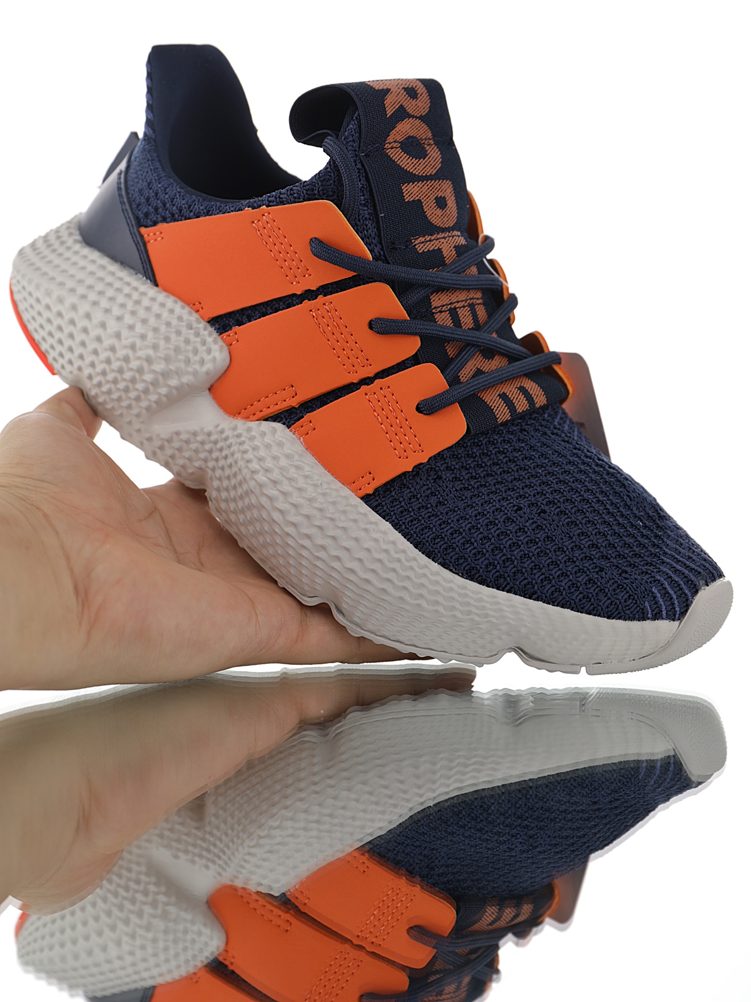 170 男女鞋，真标带半码  三叶草adidas Originals Prophere刺猬套脚飞织百搭慢跑鞋“针织深蓝亮橙”BD7839