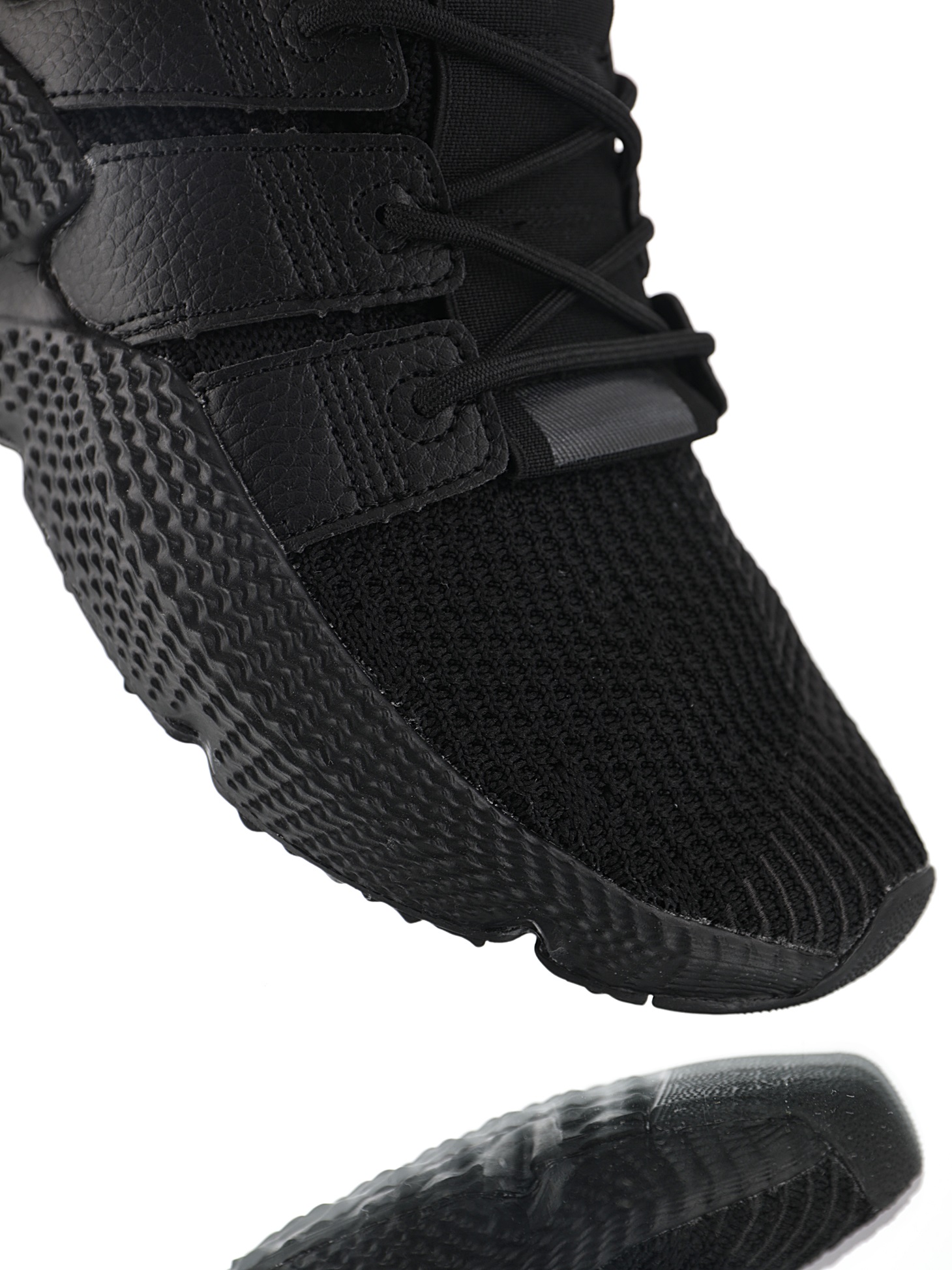 170 男女鞋，真标带半码  三叶草adidas Originals Prophere刺猬套脚飞织百搭慢跑鞋“针织全黑荔枝皮”BD7827