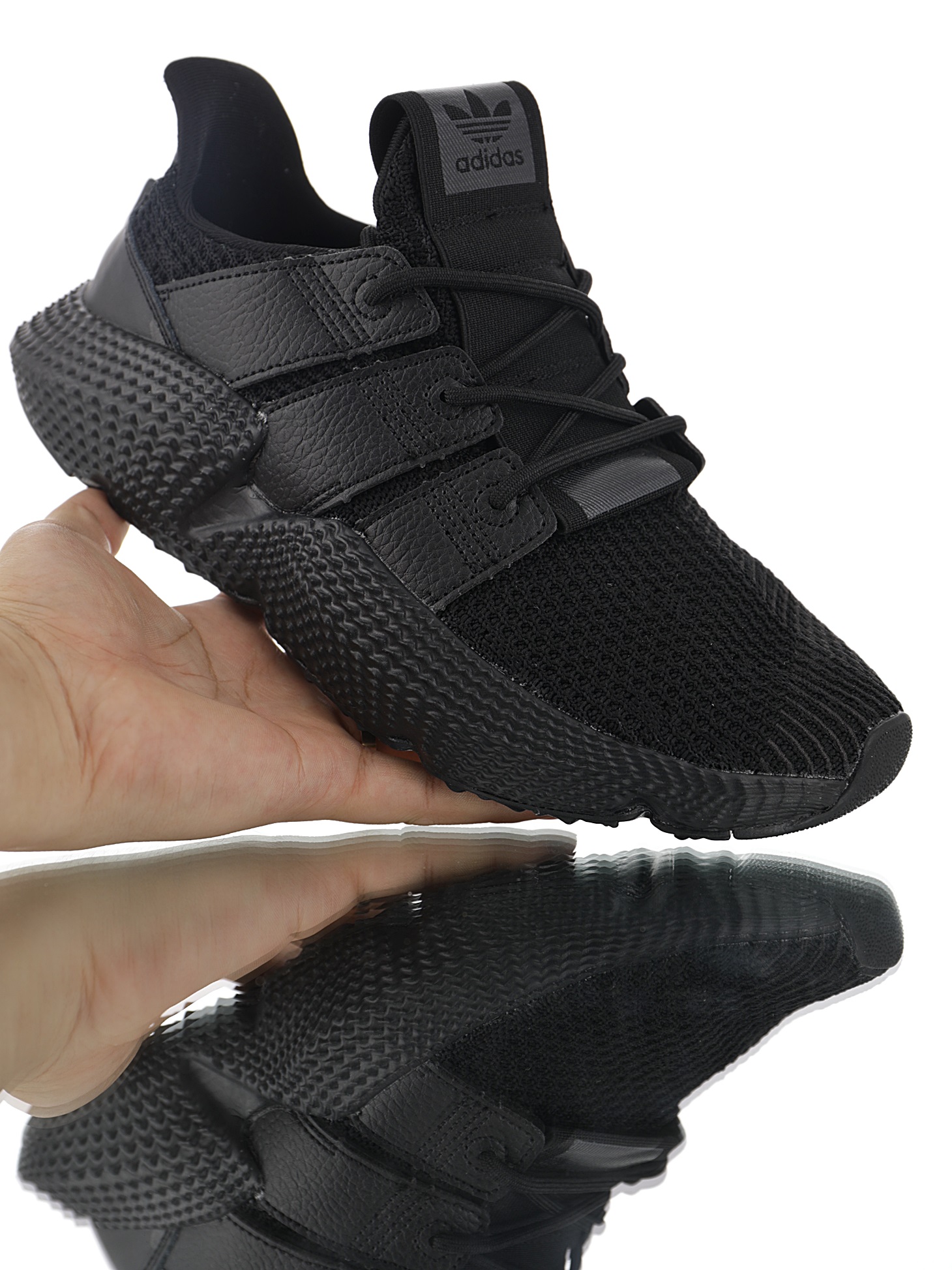 170 男女鞋，真标带半码  三叶草adidas Originals Prophere刺猬套脚飞织百搭慢跑鞋“针织全黑荔枝皮”BD7827