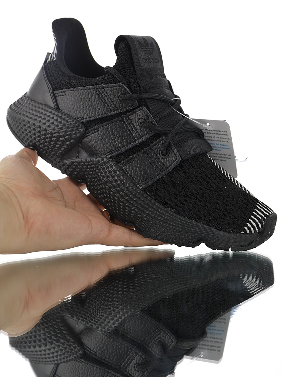 170 男女鞋，真标带半码  三叶草adidas Originals Prophere刺猬套脚飞织百搭慢跑鞋“针织全黑白条纹”CG6478
