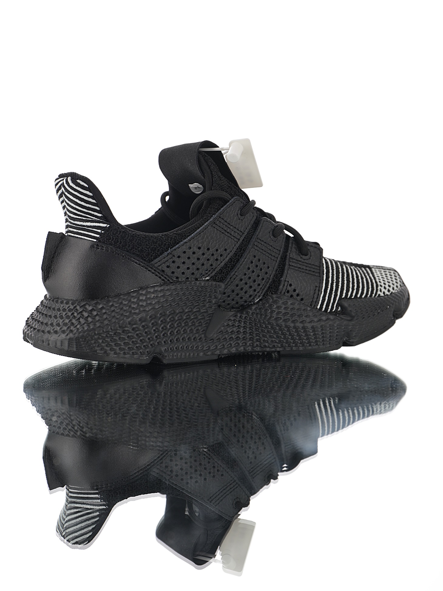170 男女鞋，真标带半码  三叶草adidas Originals Prophere刺猬套脚飞织百搭慢跑鞋“针织全黑白条纹”CG6478