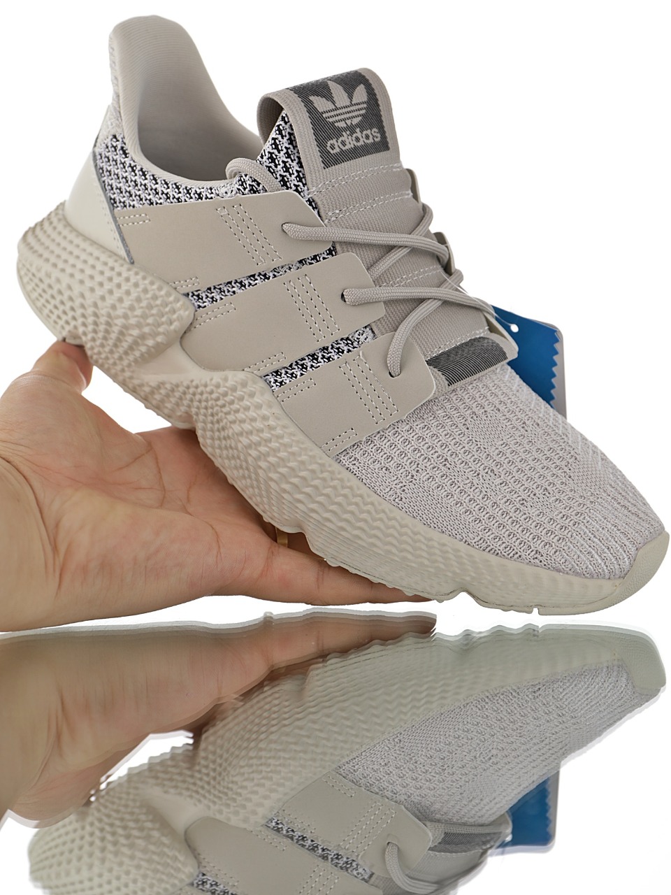 190 男女鞋，真标带半码  三叶草adidas Originals Prophere刺猬套脚飞织百搭慢跑鞋“针织沙漠灰白斑驳”CG5933