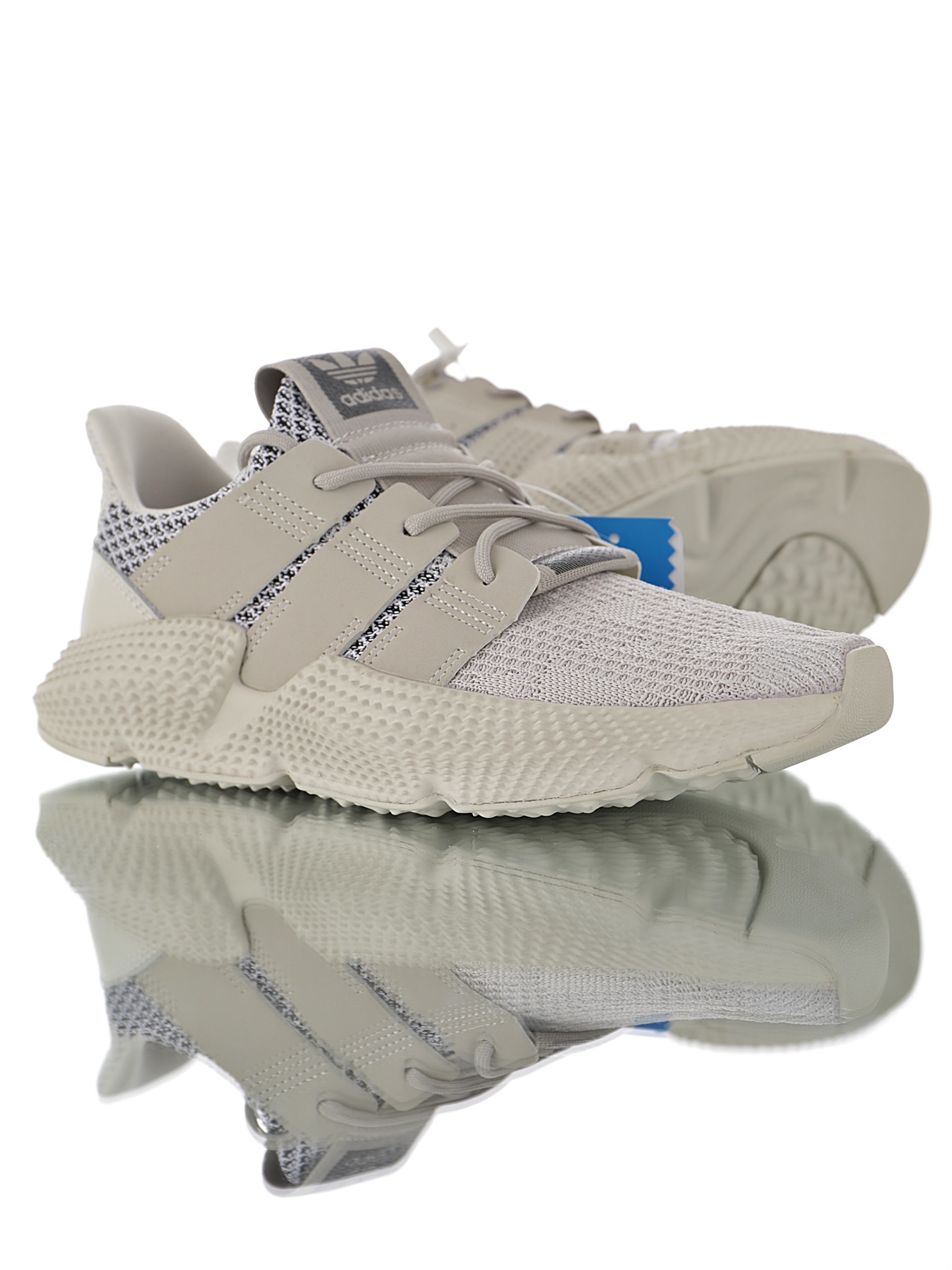 190 男女鞋，真标带半码  三叶草adidas Originals Prophere刺猬套脚飞织百搭慢跑鞋“针织沙漠灰白斑驳”CG5933