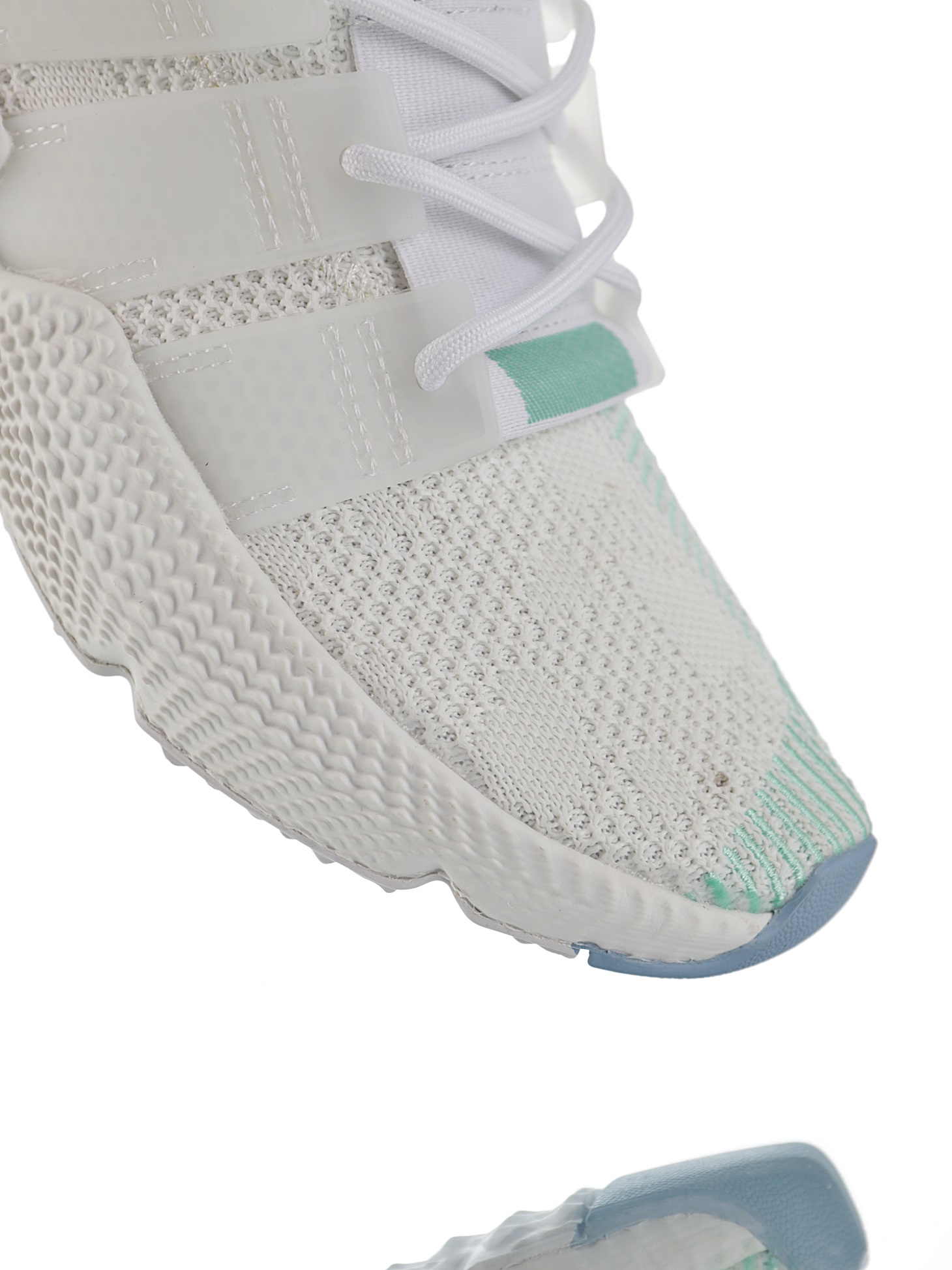 190 男女鞋，真标带半码  三叶草adidas Originals Prophere刺猬套脚飞织百搭慢跑鞋“针织白薄荷绿兰”F36910