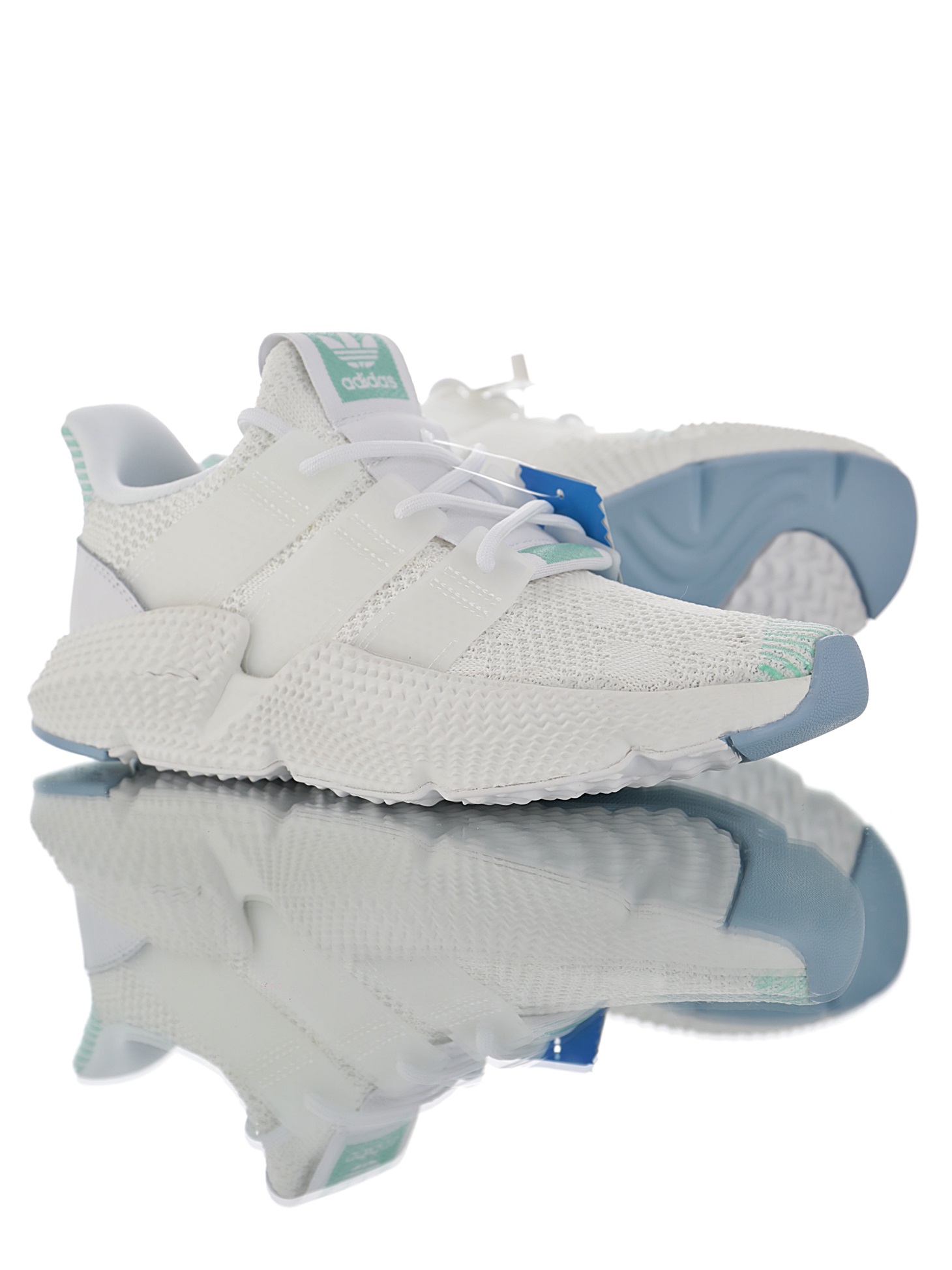 190 男女鞋，真标带半码  三叶草adidas Originals Prophere刺猬套脚飞织百搭慢跑鞋“针织白薄荷绿兰”F36910