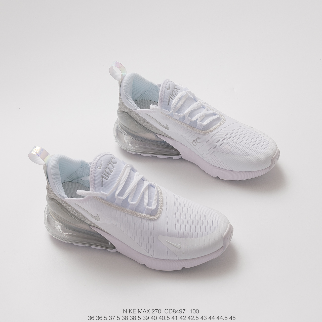 160耐克 Air Max 270“White Black”系列后跟半掌高弹气垫休闲运动百搭慢跑鞋  货号：CD8497-100