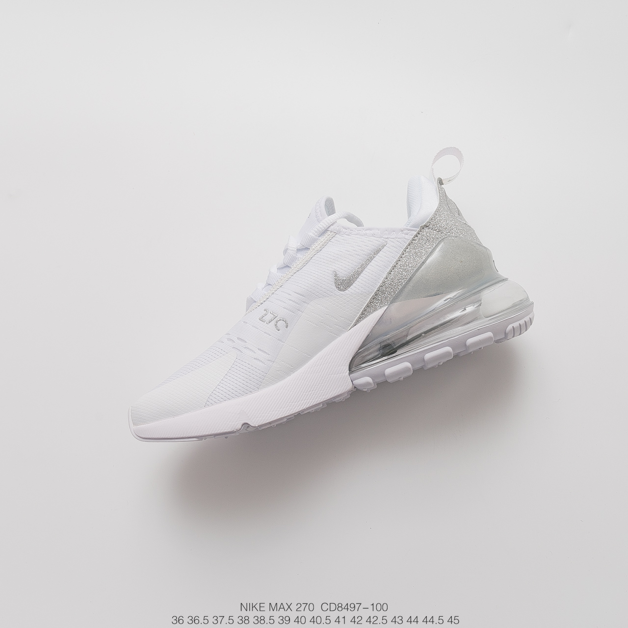 160耐克 Air Max 270“White Black”系列后跟半掌高弹气垫休闲运动百搭慢跑鞋  货号：CD8497-100