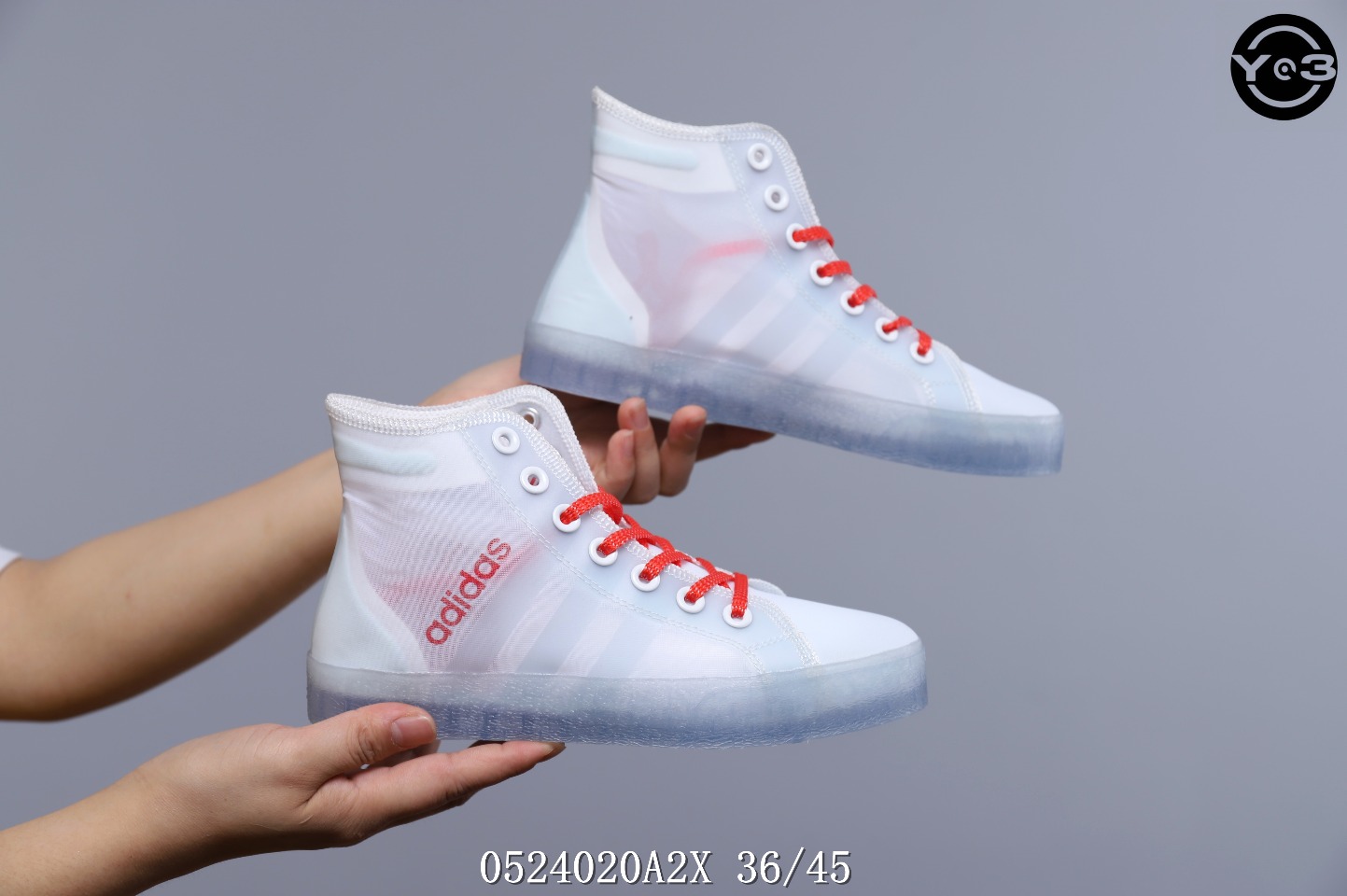 130真标半码阿迪/ADIDAS FORUM MID三叶草透明网纱高帮板鞋 休闲板鞋！