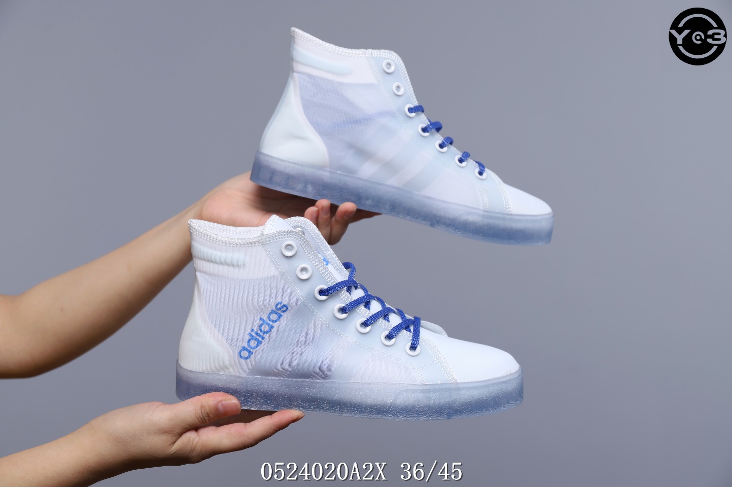 130真标半码阿迪/ADIDAS FORUM MID三叶草透明网纱高帮板鞋 休闲板鞋！