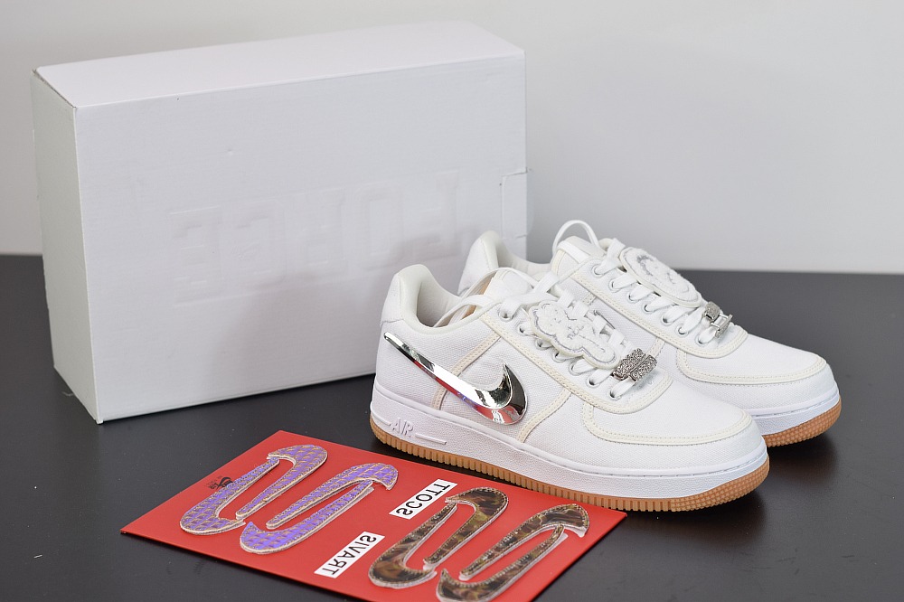 Travis Scott x Nike Air Force 1 AF 100 耐克空军一号 全白3M反光魔术贴休闲运动板鞋 AQ4211-101