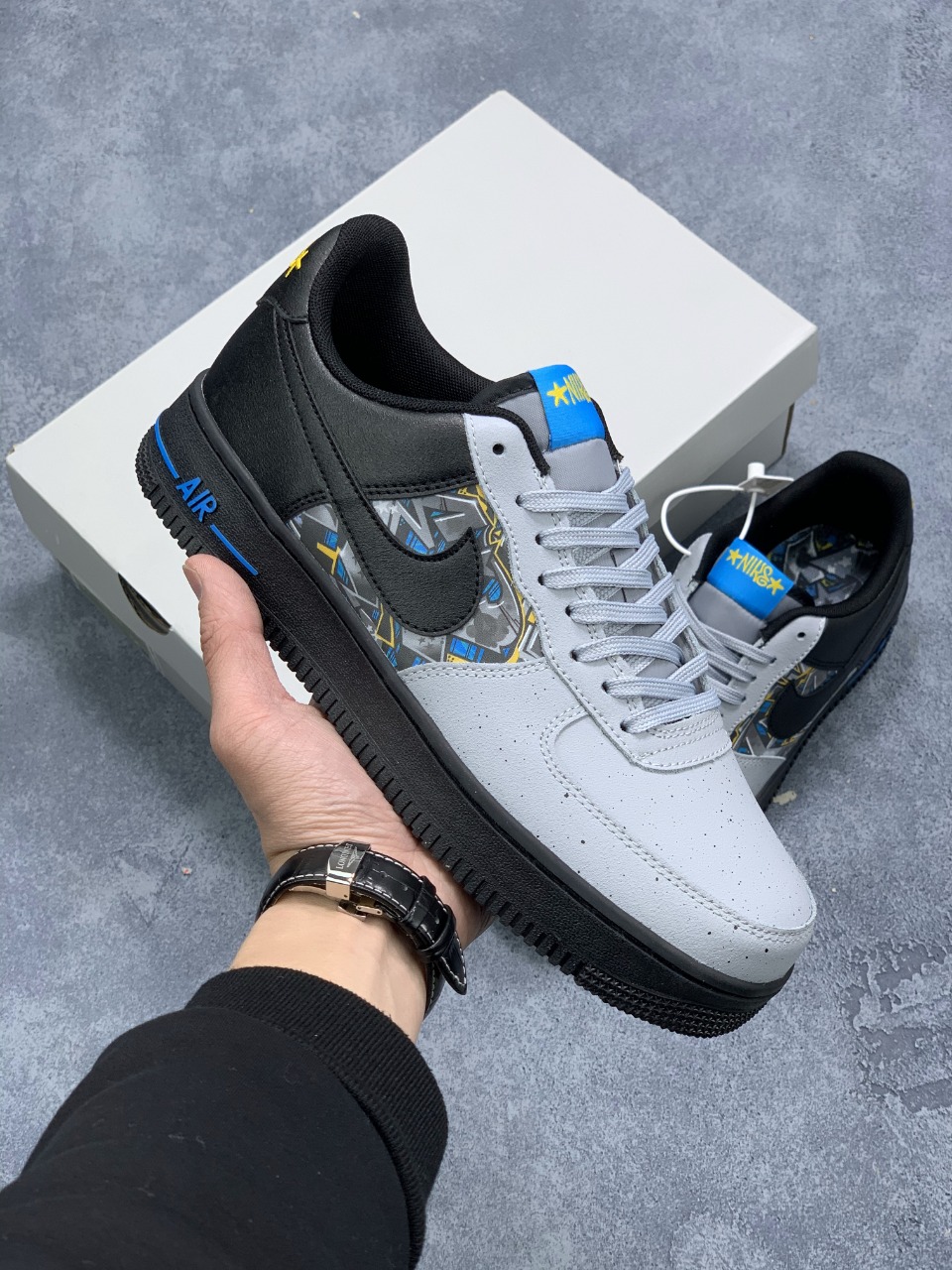 190  Nike Air Force 1 Low ”黑灰蓝涂鸦拼接” CQ4217-001